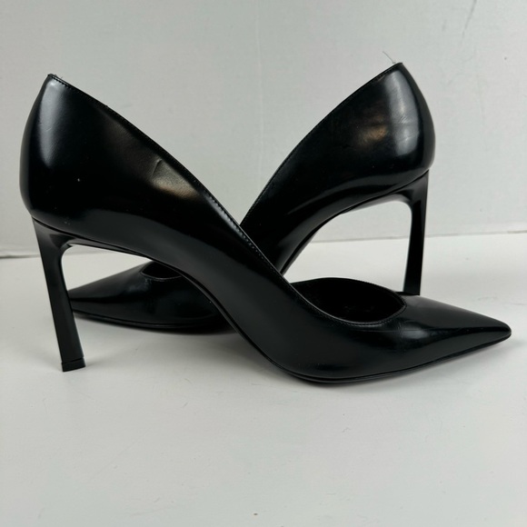 Lanvin Paris Black Pump Heels Leather Asymmetrical Cutout Italy US 7 - Picture 6 of 12